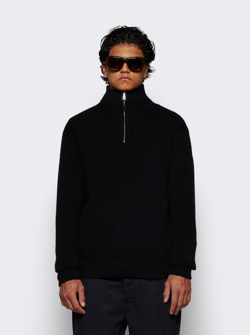 The Elder Statesman Relaxed Half Zip Sweater Black