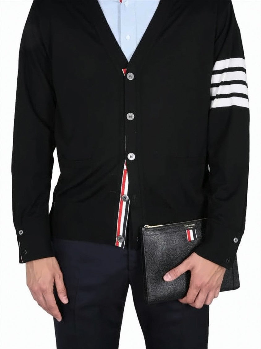 Thom Browne V-Neck Wool Cardigan With Striped Accent Details