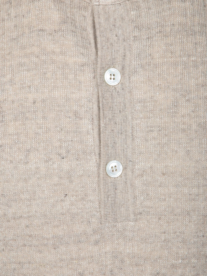 Lardini Textured Beige Polo T-Shirt With Buttoned Placket