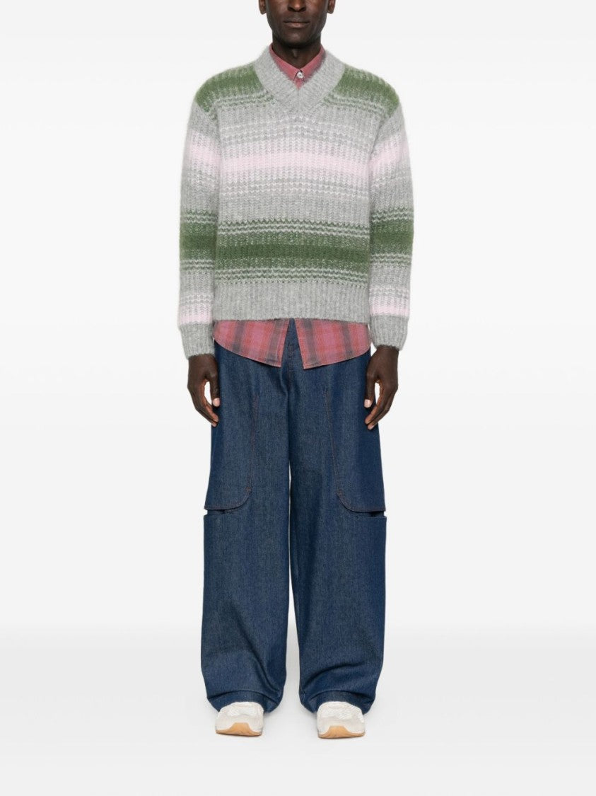 Kenzo Grey V-Neck Wool-Blend Sweater