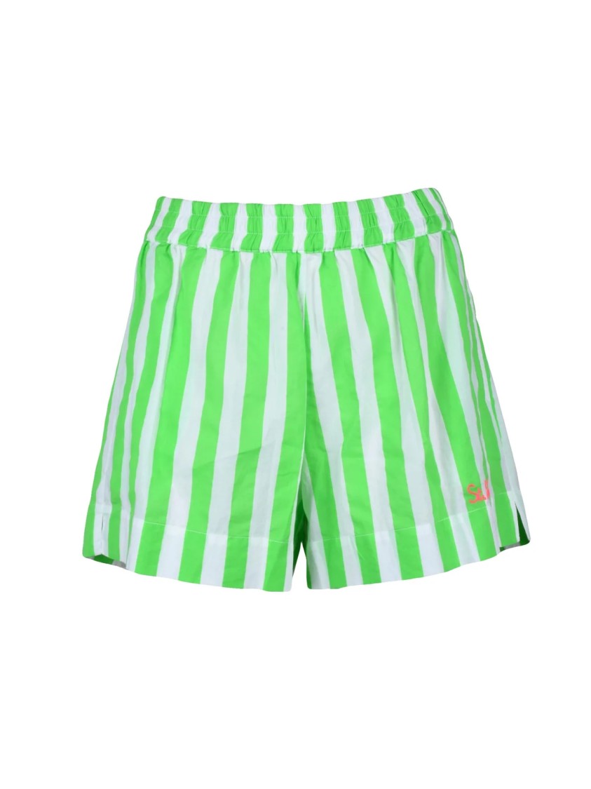 Mc2 Saint Barth White/Green Vertical Stripe Cotton Shorts