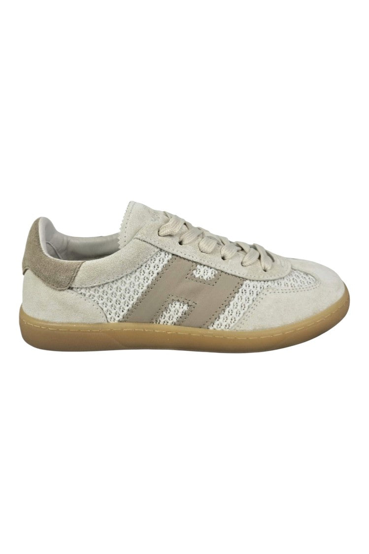Hogan Sophisticated Beige Lace-Up Sneakers With Distinctive Logo Detail