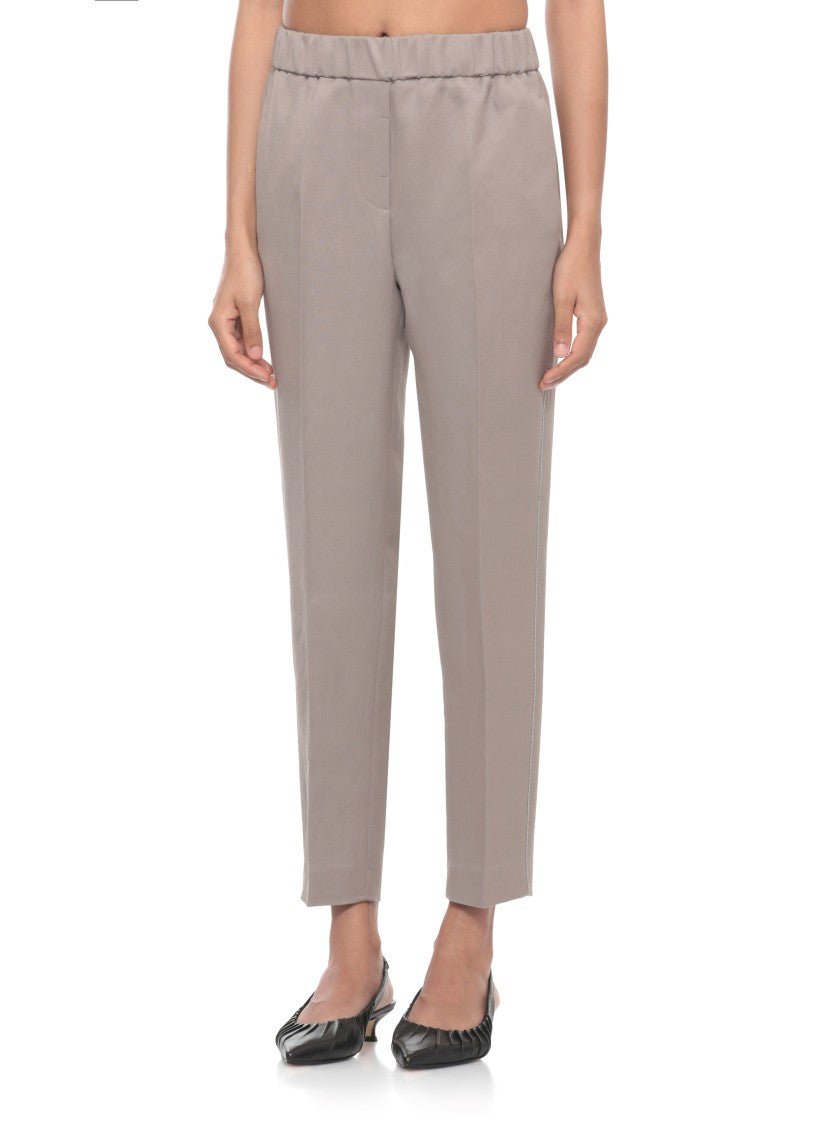 Peserico Linen Embellished Straight-Leg Pants