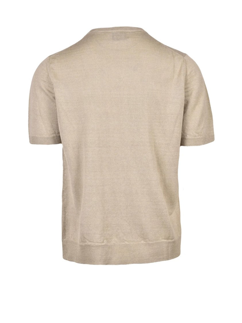 Alpha Studio Beige Men Hemp Brushed Pullover Top
