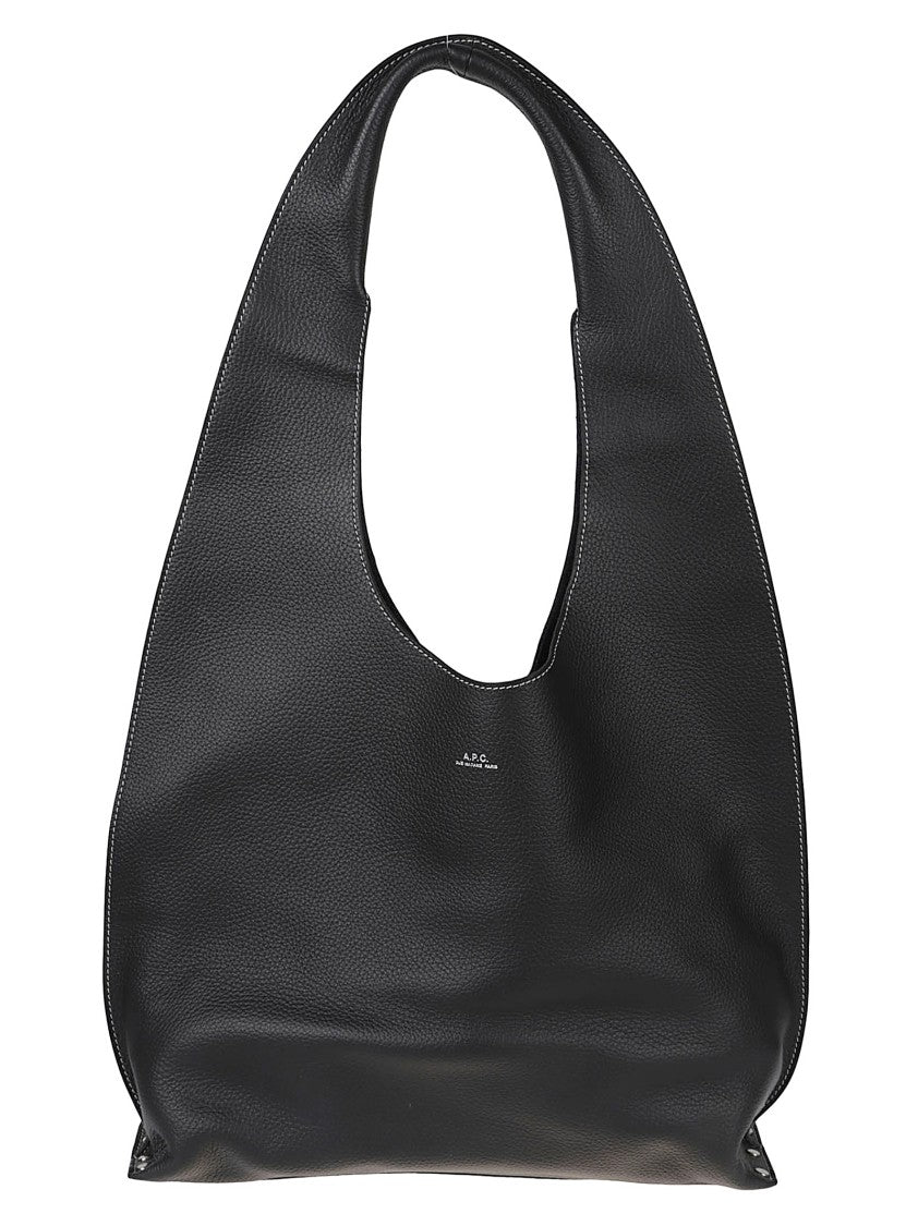 A.P.C. Black Leather Logo Metallic Handbag