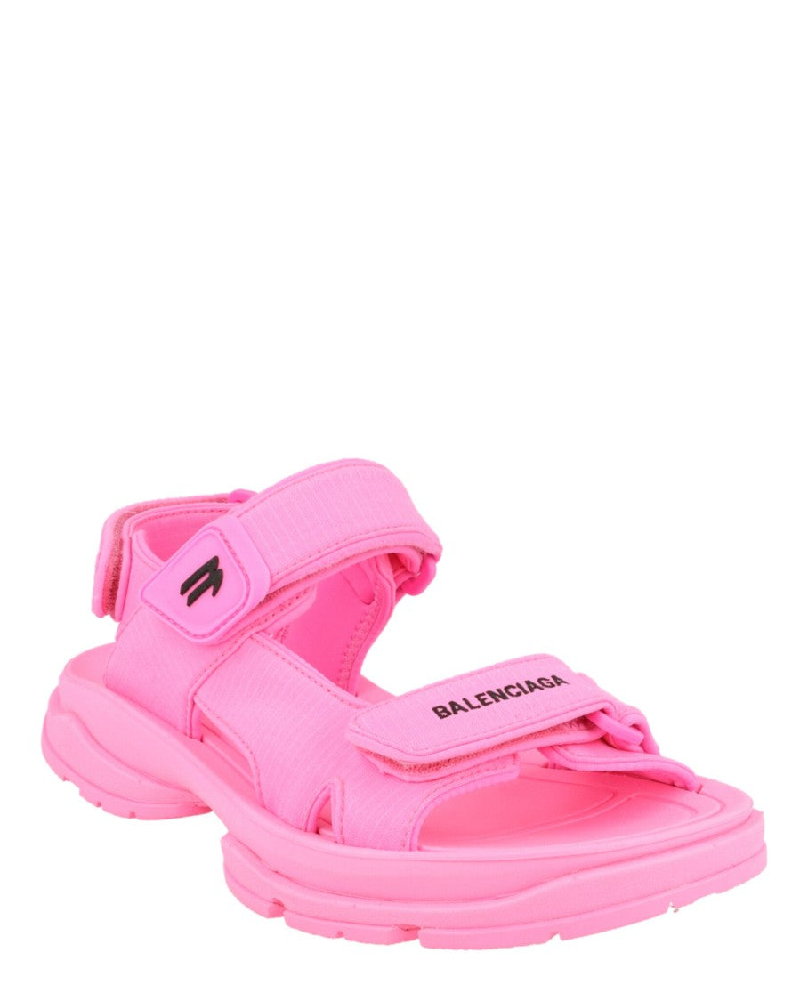 Balenciaga Multi-Strap Pink Sandals With Adjustable Closure And Rugged Sole