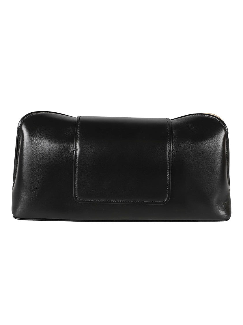 Versace Elongated Black Lambskin Clutch With Gold-Tone Closure