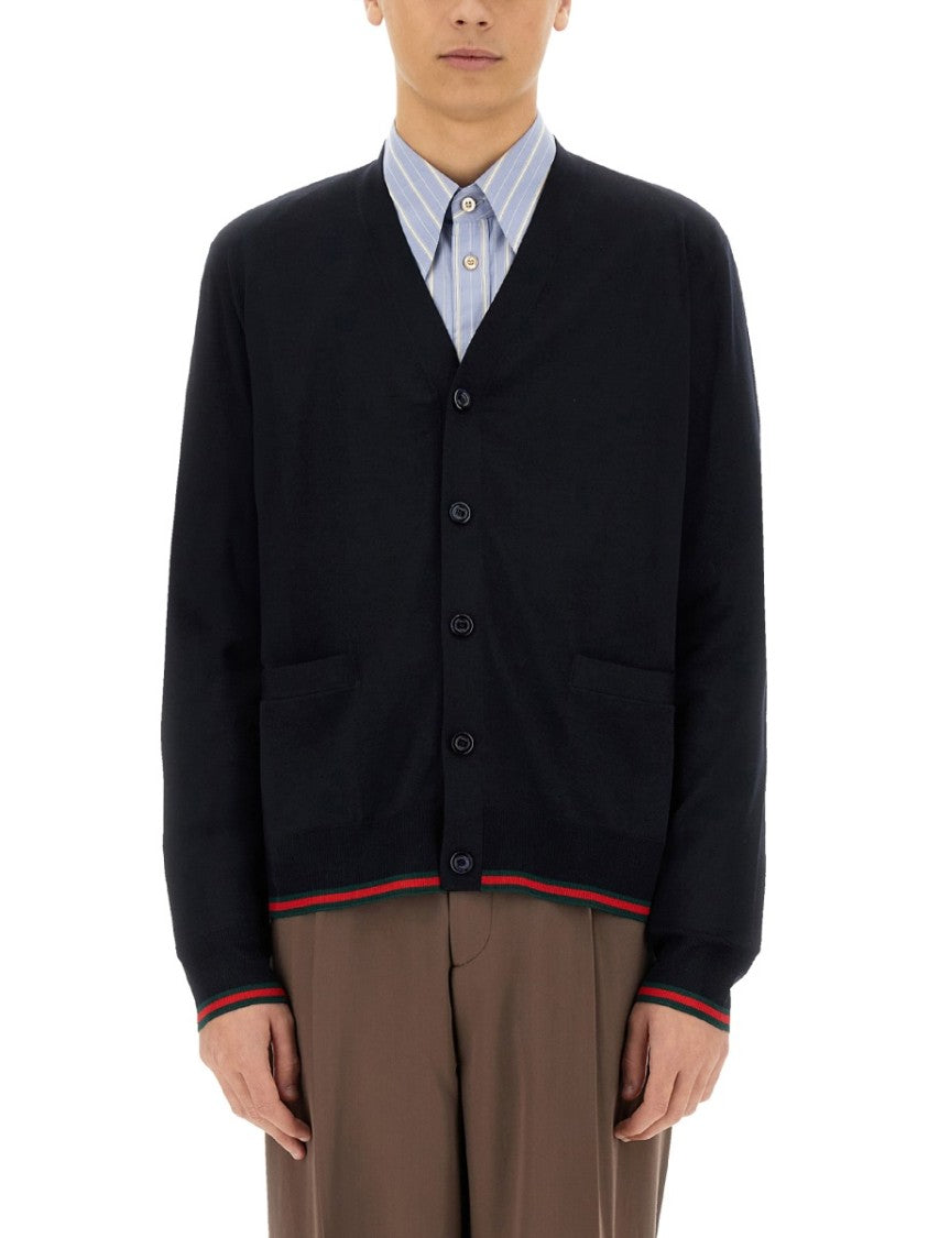 Gucci Knitted Wool Cardigan With Web Pattern
