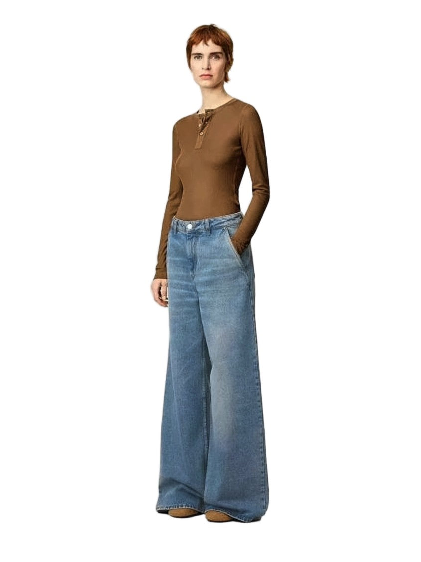 Ami Paris High-Waisted Wide-Leg Denim Pants With Matching Belt