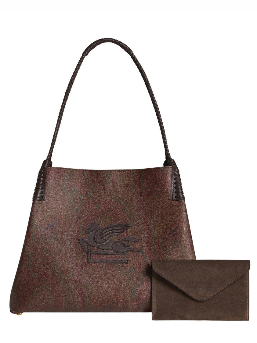 Etro Medium Brown Paisley Jacquard Shopping Bag