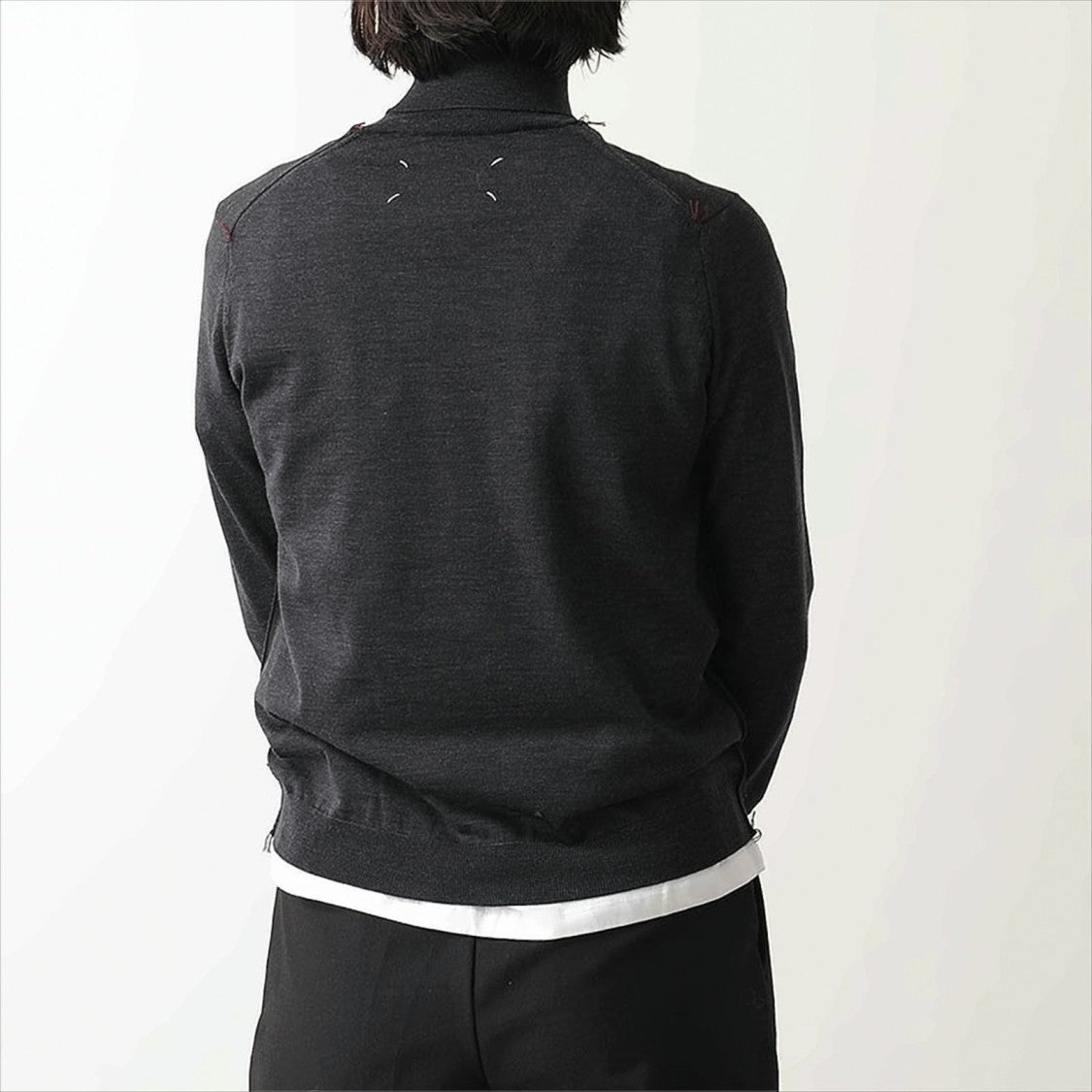Maison Margiela High-Neck Wool Knit Sweater With Four-Line Stitch Detail