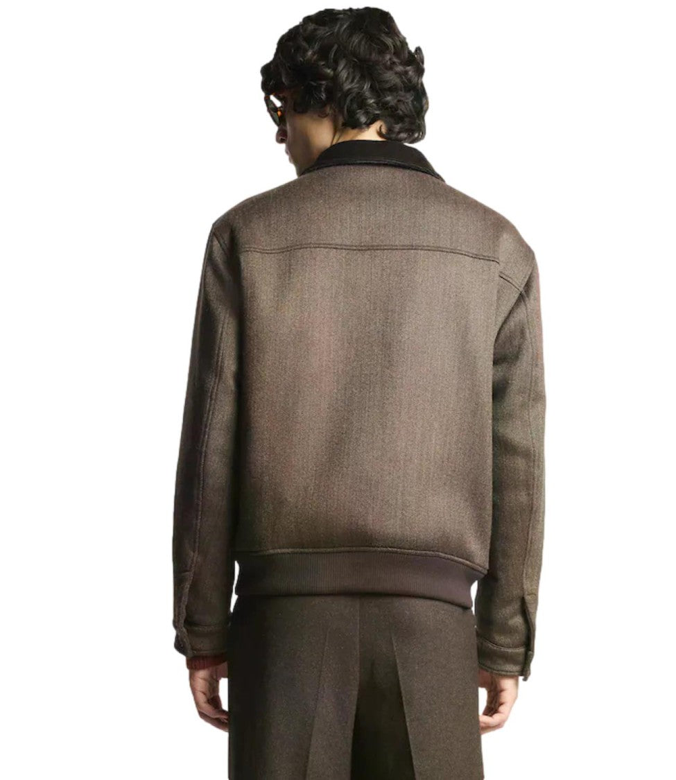 Fay Structured Brown Textured Casual Jacket