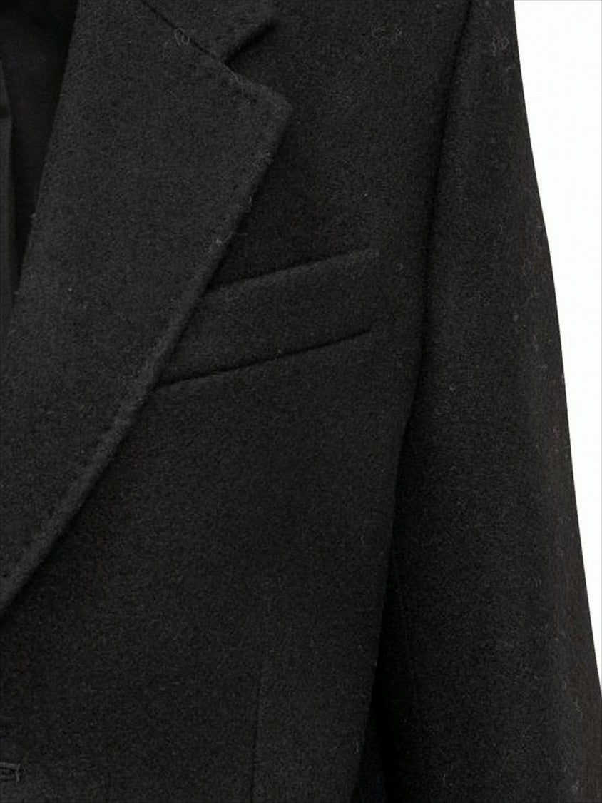 Ami Paris Tailored Black Wool Coat With Notched Lapels
