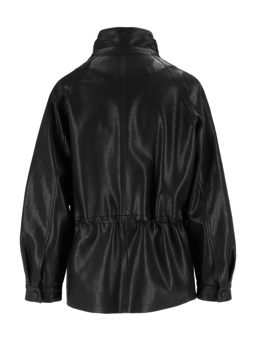 Eleh Black Shiny High Collar Double-Breasted Jacket
