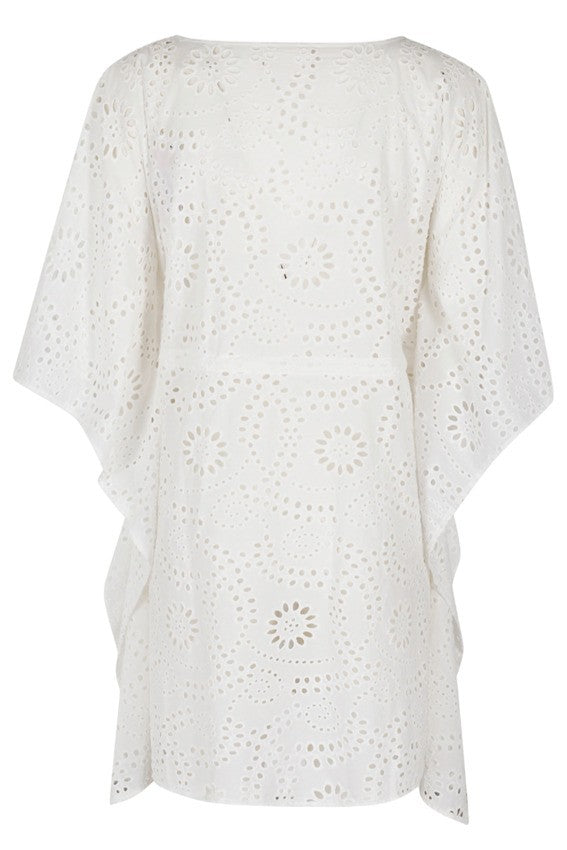 Saint Barth Floral Cut-Out White Cotton Caftan