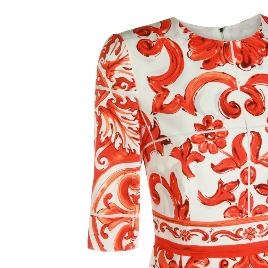 Dolce & Gabbana Vibrant Orange And White Midi Dress With Maiolica Pattern