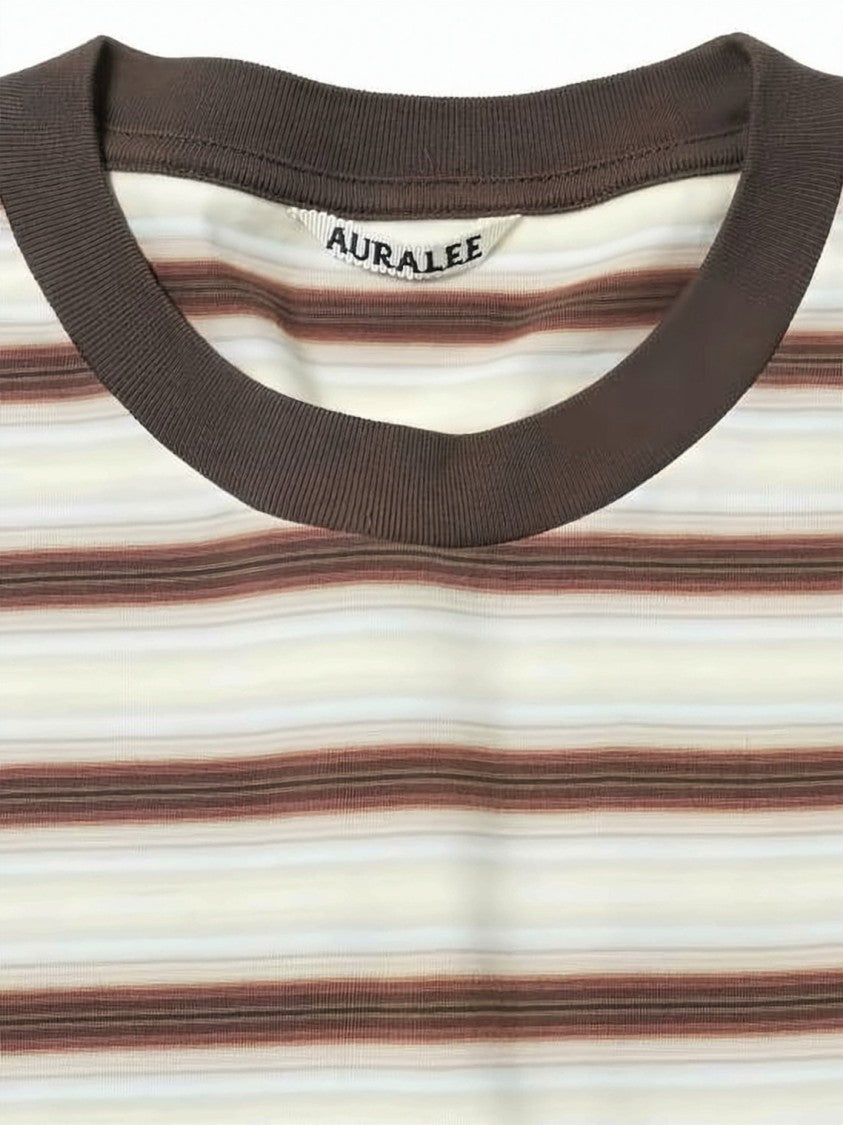 Auralee Horizontal Striped Short-Sleeved T-Shirt With Ribbed Collar