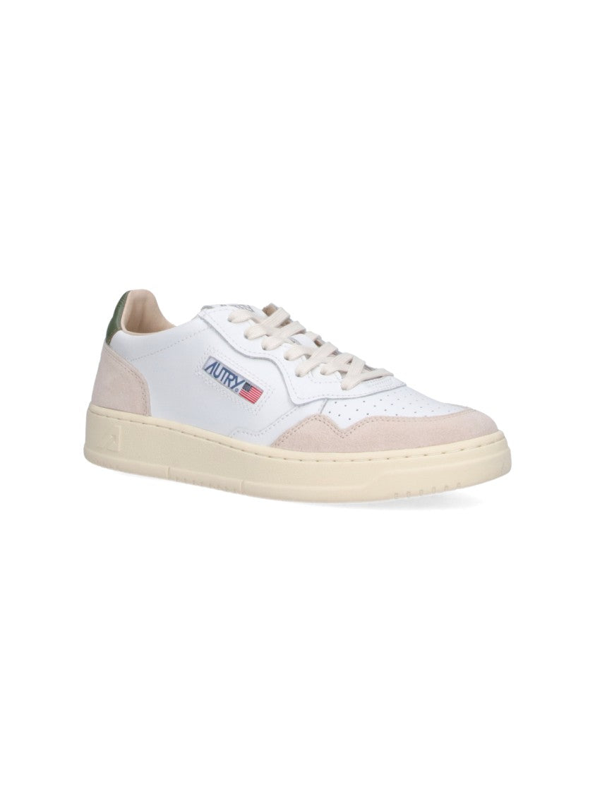 Autry Low-Top White Leather Sneakers With Beige Suede Overlays