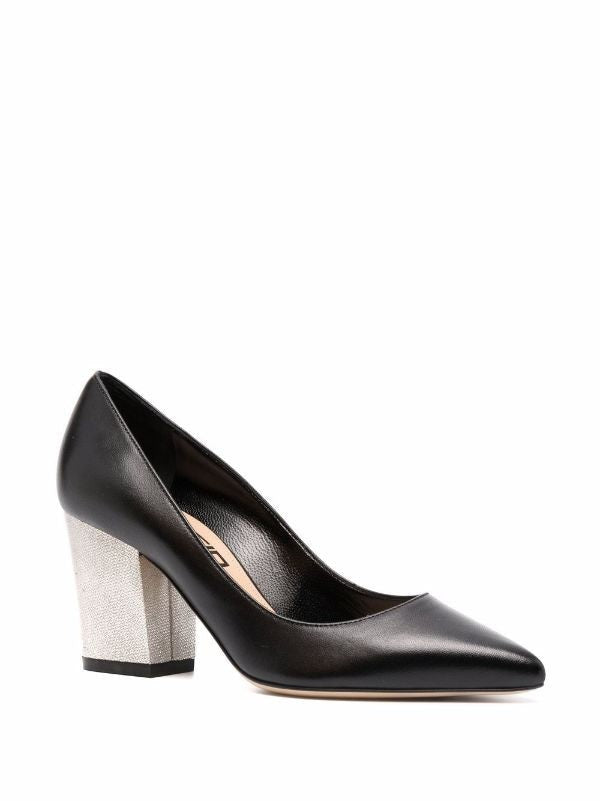 Sergio Rossi Sleek Pointed Toe Pumps With Metallic Block Heel