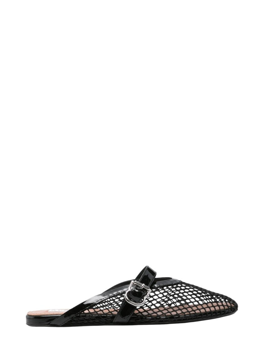 Alaïa Black Pointed Toe Mesh Buckled Ballet Flats