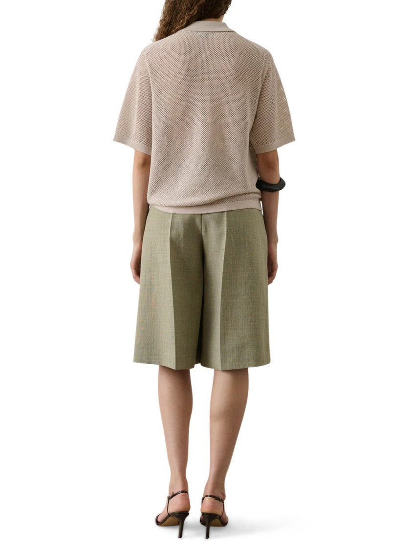 Soeur Textured Mesh Knit Top With Classic Polo Collar