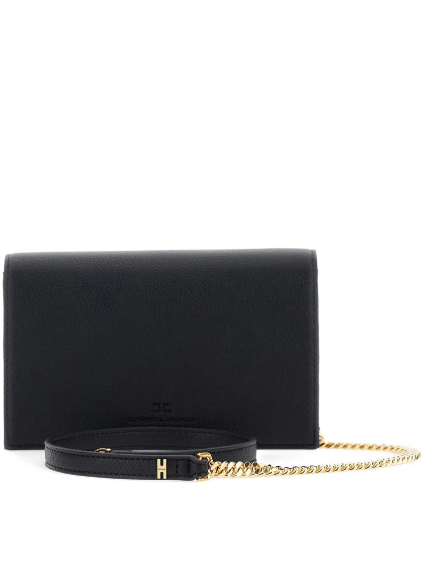 Elisabetta Franchi Rectangular Black Smooth Gold Plaque Clutch