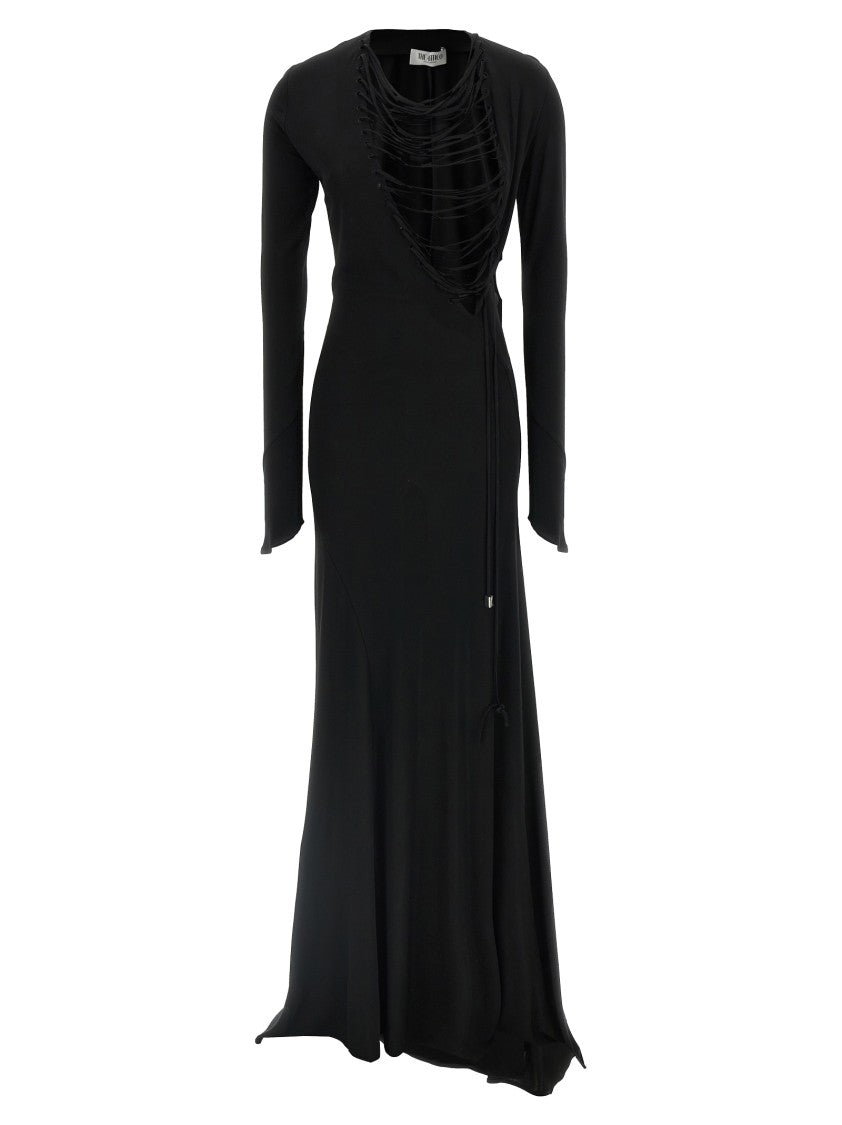 The Attico Asymmetrical V-Neck Dress With Flared Train