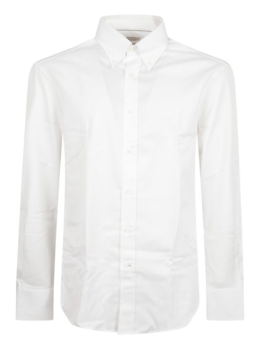 Brunello Cucinelli White Cotton Casual Shirt With Italian Collar