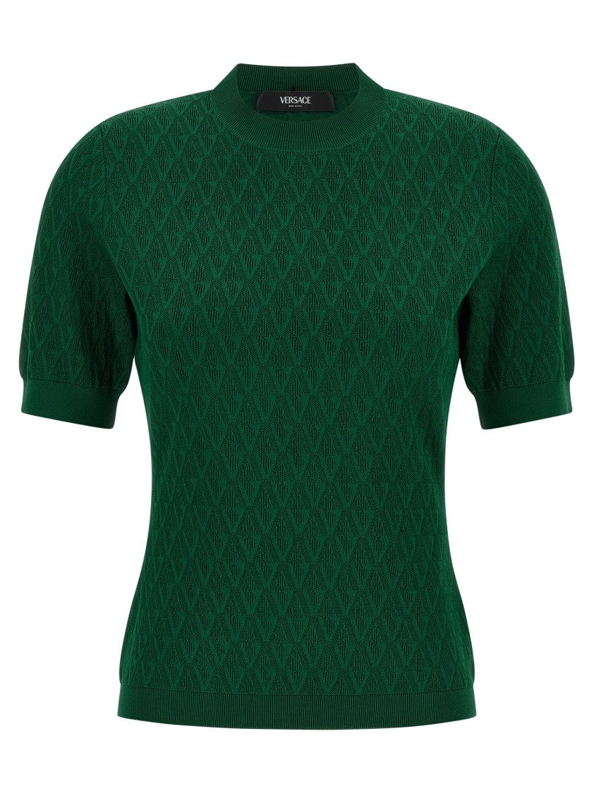Versace V-Pattern Short-Sleeved T-Shirt With Metallic Medusa Detail