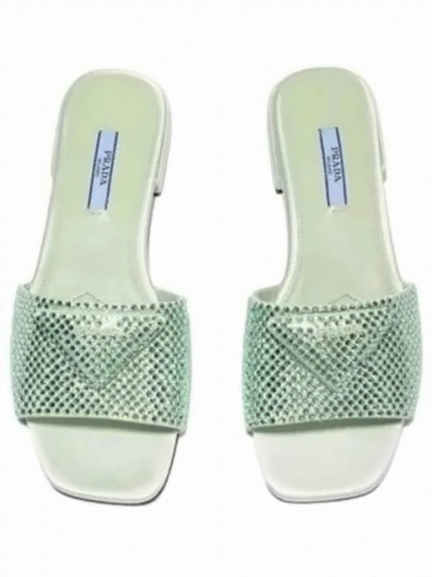 Prada Square-Toe Slip-On Mules With Textured Strap