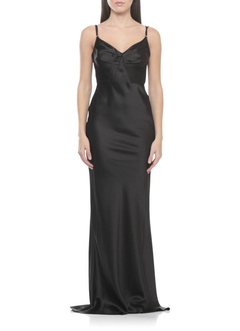 Elisabetta Franchi Satin Evening Dress With Sweetheart Neckline And Flared Hem