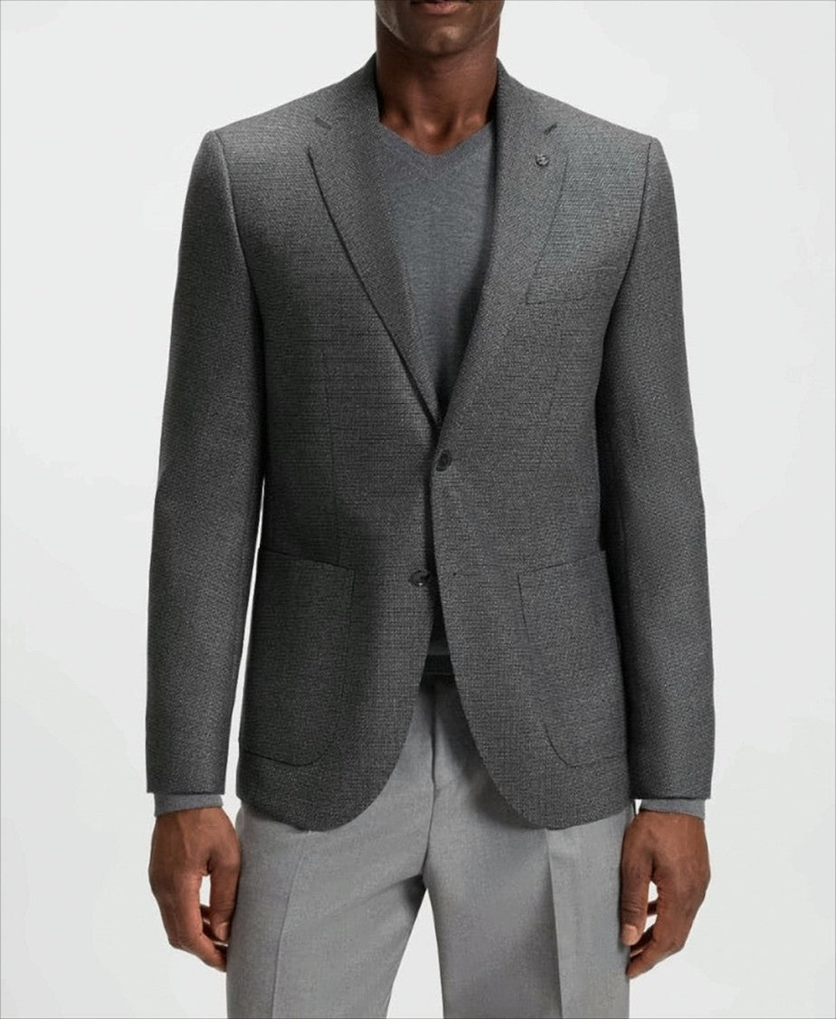 Boss Single-Breasted Gray H-Janson Jacket With Textured Fabric