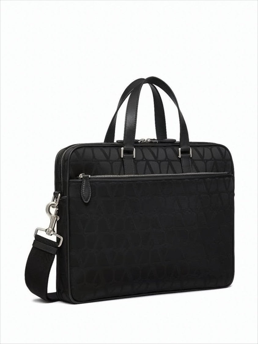 Valentino Garavani Rectangular Black Tote Bag With Calf Leather Accents