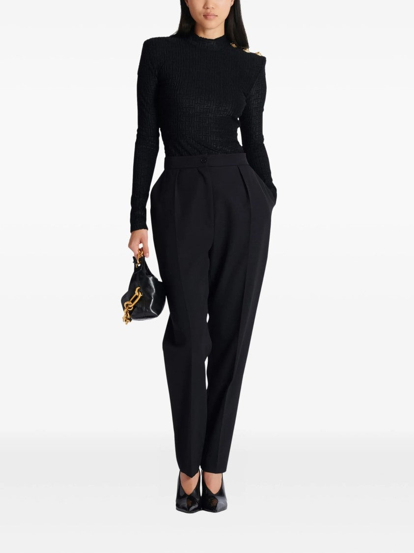 Balmain Fitted Long-Sleeved Textured Pattern Top