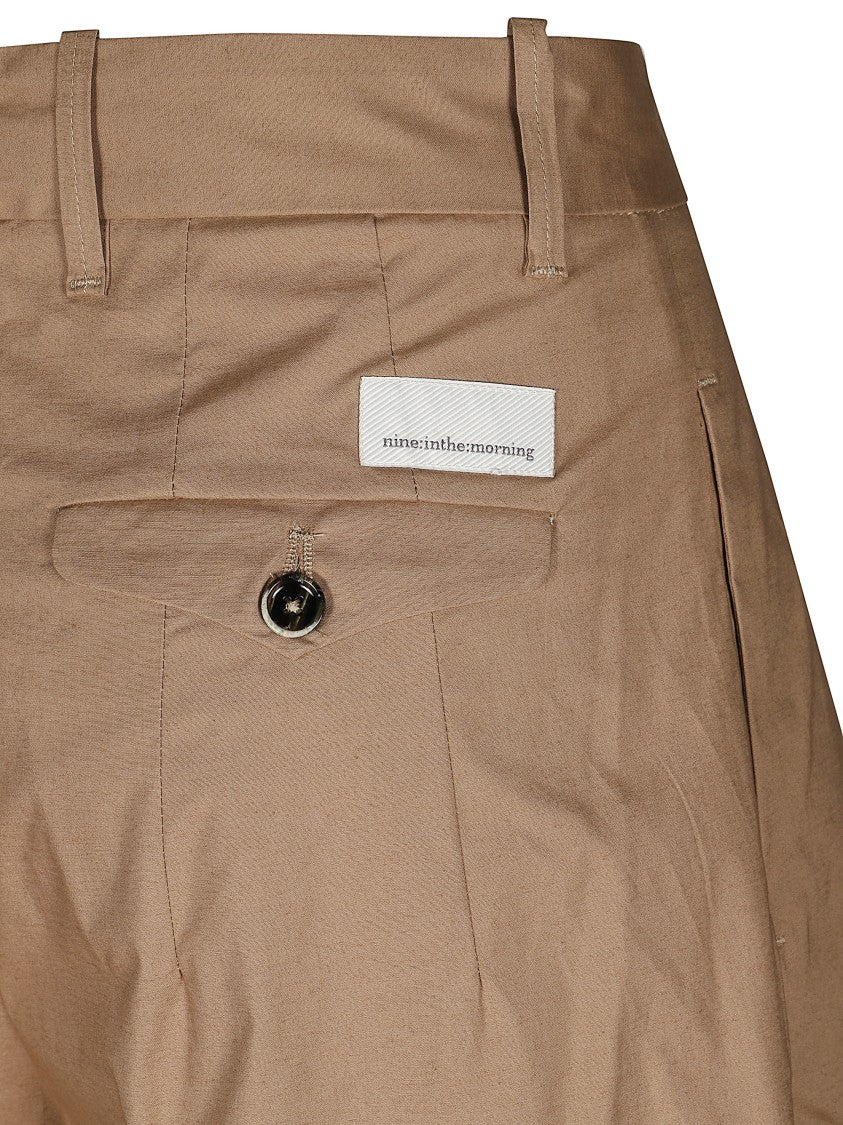 Nine In The Morning Beige Straight-Leg Pleated Logo Pants