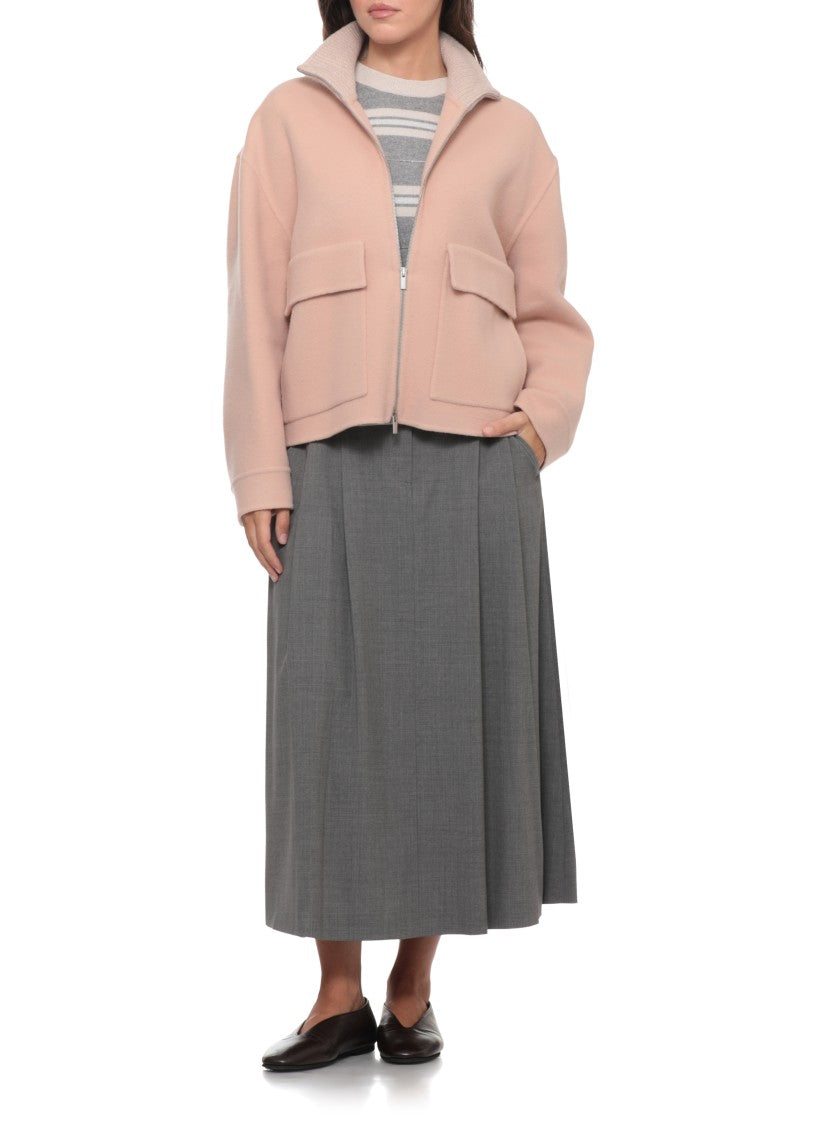 Peserico Cropped Pink Peserico Jacket With Metallic Knit Accents