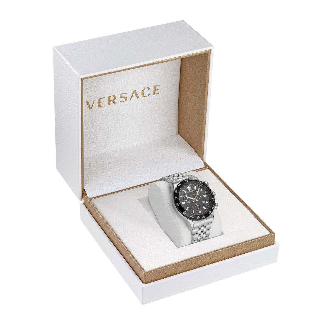Versace Hellenyium Chrono Swiss Quartz Chronograph Watch In Steel