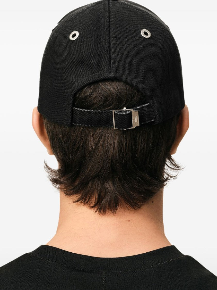 Ami Paris Black Logo Patch Adjustable Buckle Hat