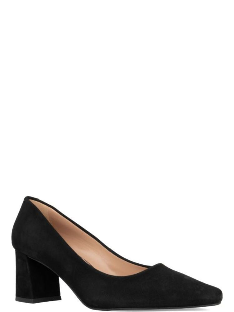 Sergio Moretti Black Pointed-Toe Suede Low-Block-Heel Pumps