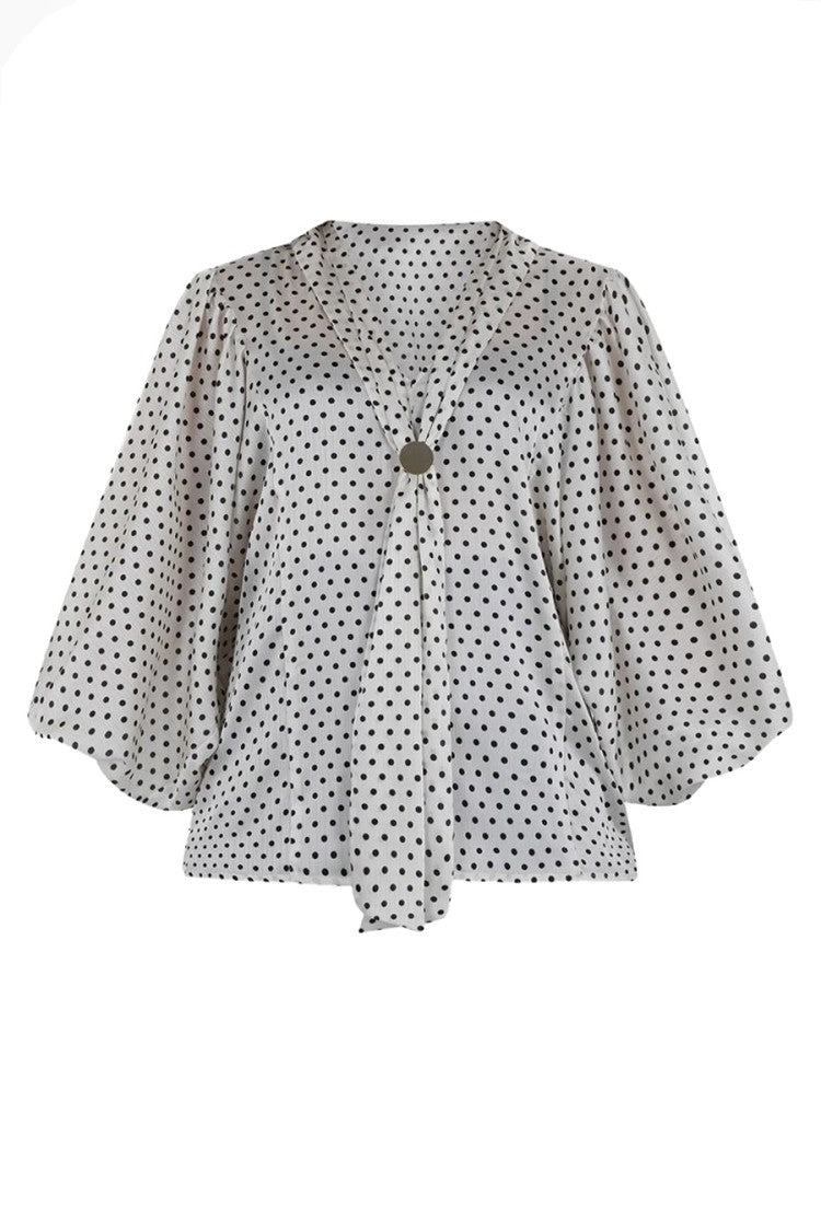 Simona Corsellini Vibrant Polka Dot V-Neck Shirt With Billowy Sleeves