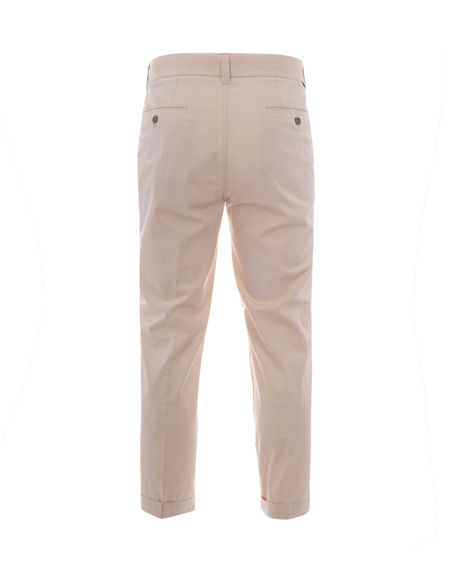 Paolo Pecora Beige Straight-Leg Chino Pants With Cuffed Hem And Button Detail
