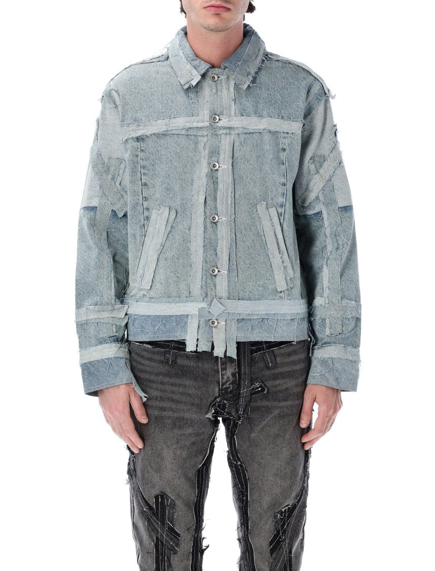 Who Decides War Exposure Patchwork Frayed Denim Jacket