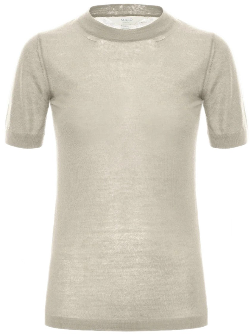 Malo Short-Sleeved Fine-Knit Cashmere Top With Classic Round Neckline