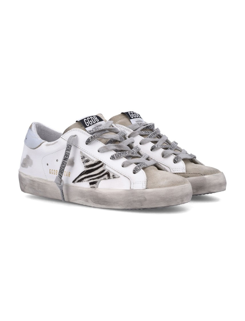 Golden Goose Superstar Distressed White Leather Low-Top Sneakers