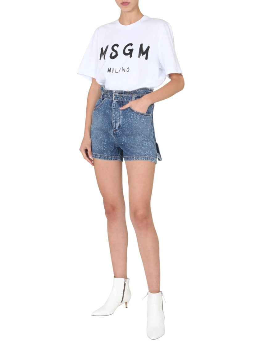Msgm High-Waisted Denim Shorts With Paperbag Waist