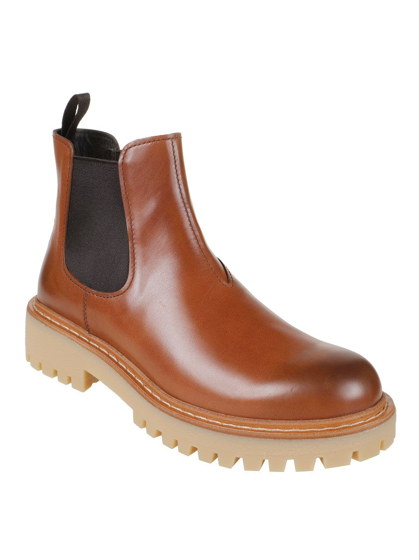 Prada Brown Leather Boots With Elastic Side Panels And Durable Sole