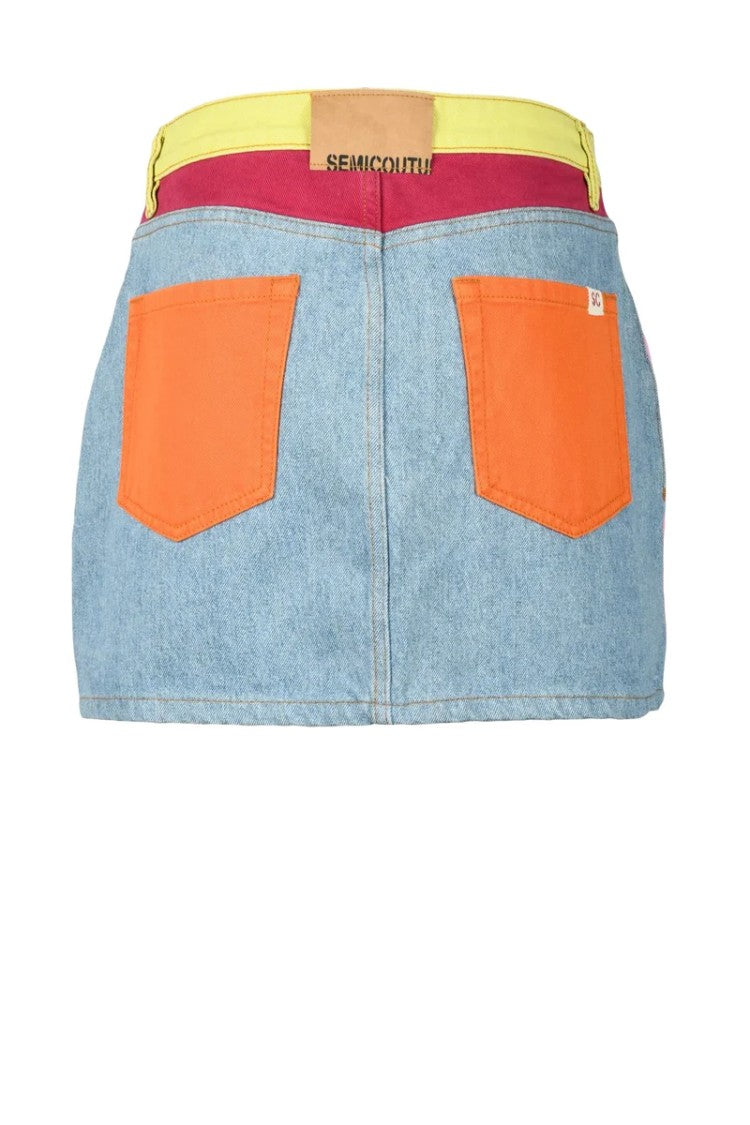 Semi Couture Multicolor Denim Cotton Mini Skirt
