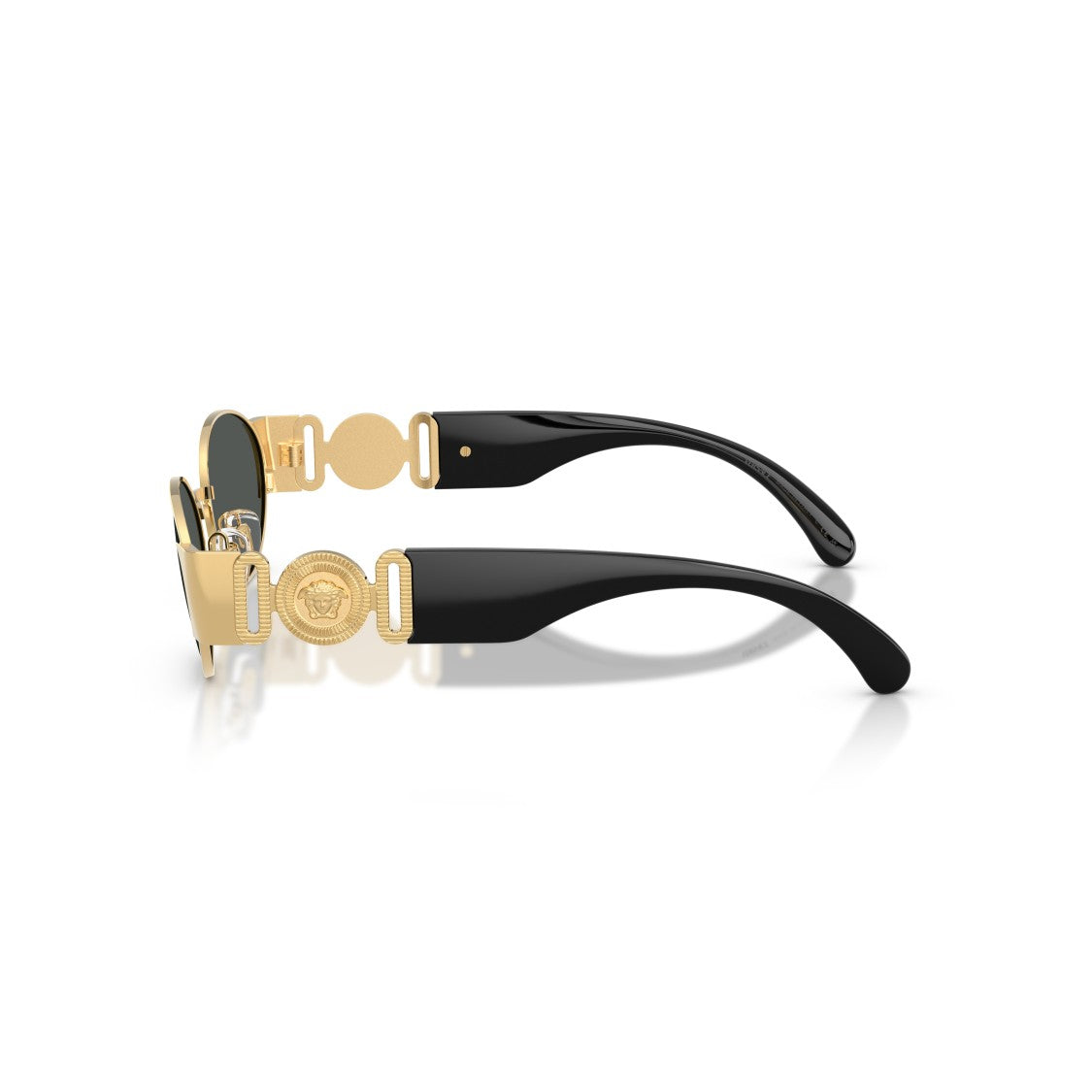 Versace Oval Frame Sunglasses With Gold-Tone Metal Rims And Glossy Black Arms
