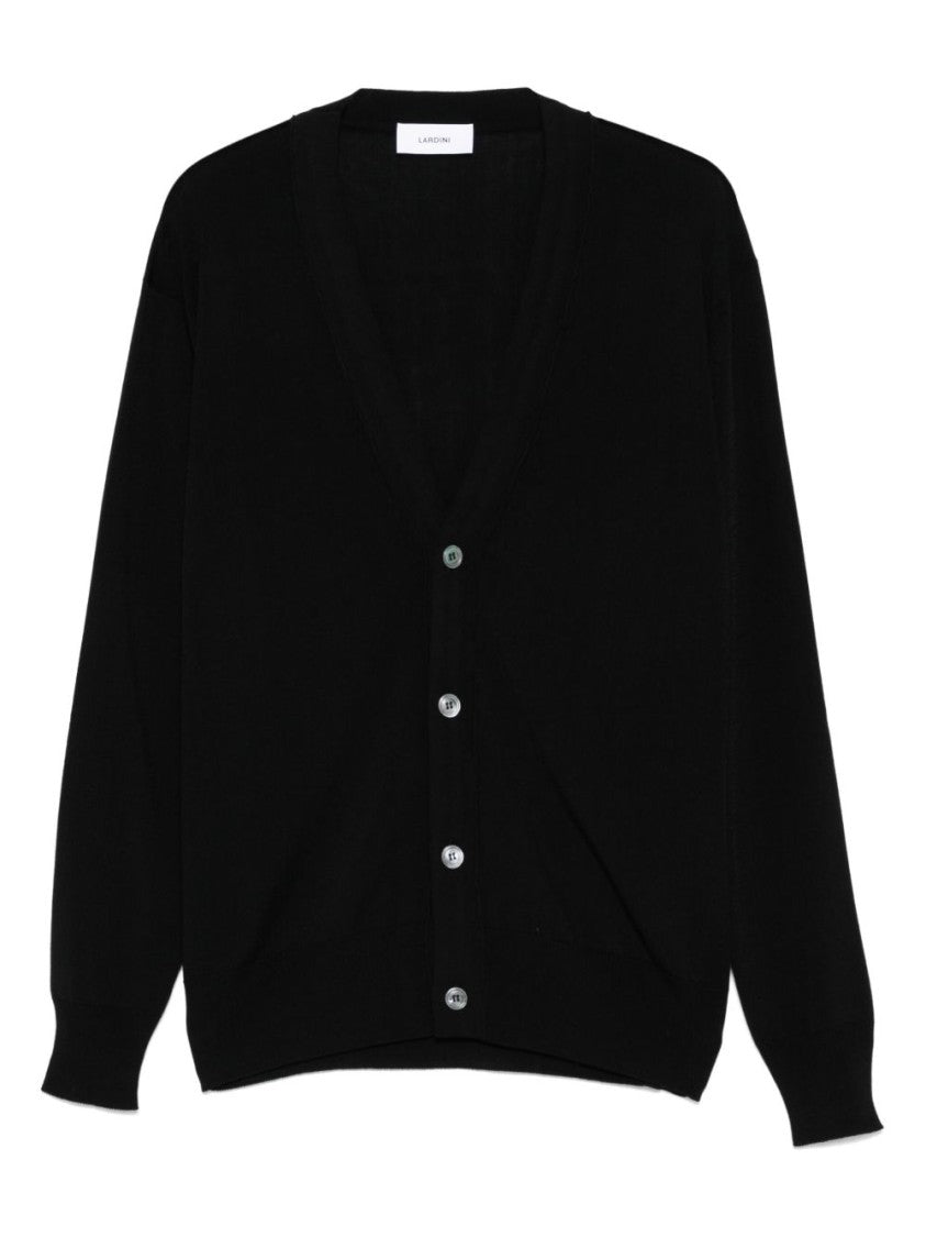 Lardini Deep V-Neck Black Sweater With Button-Down Front