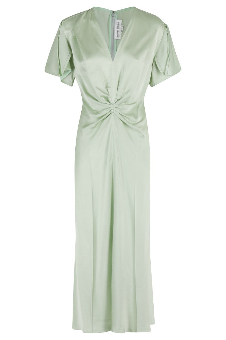 Victoria Beckham Gathered V Neck Midi Dress